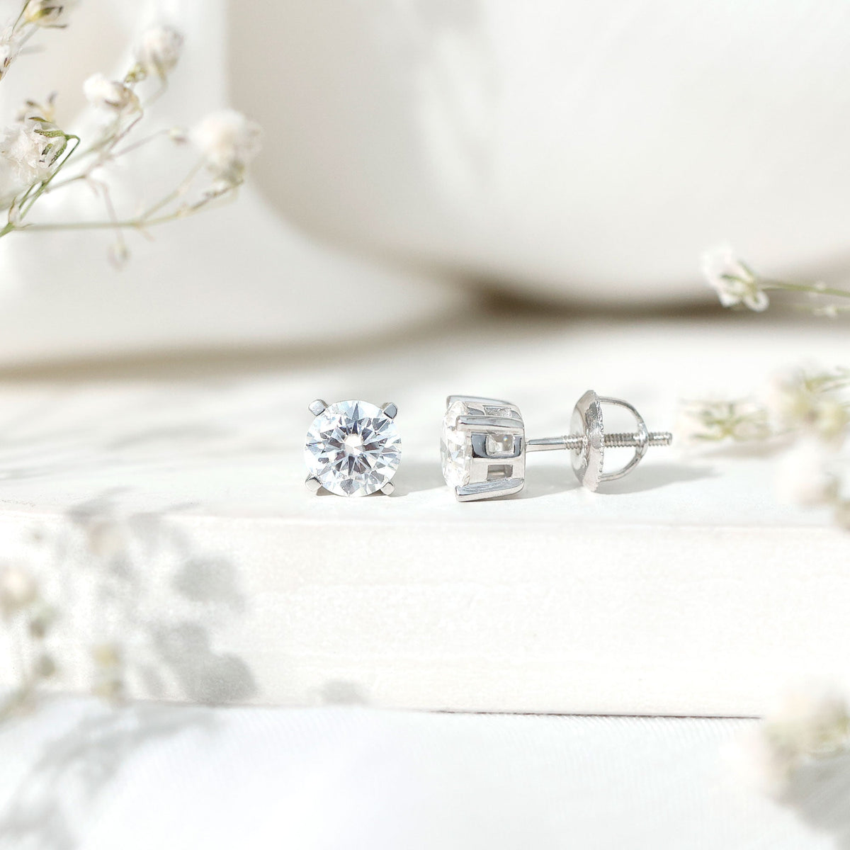 2 Carat Moissanite Solitaire Stud Earrings in Silver