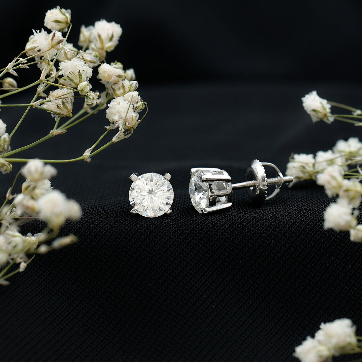 2 Carat Moissanite Solitaire Stud Earrings in Silver