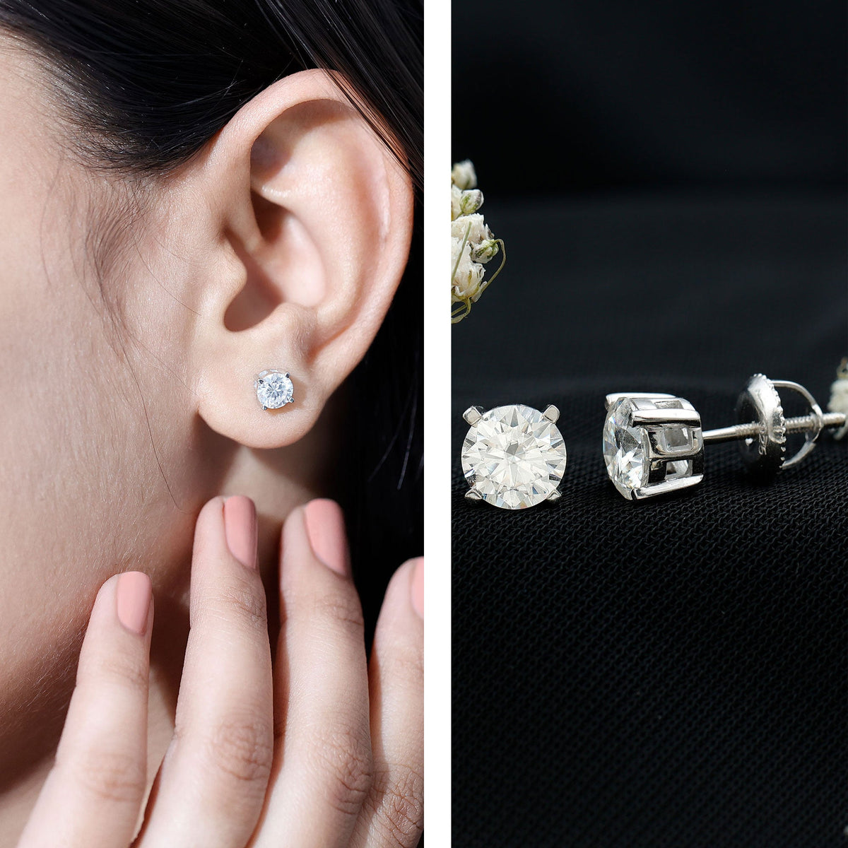 2 Carat Moissanite Solitaire Stud Earrings with Screw Backs