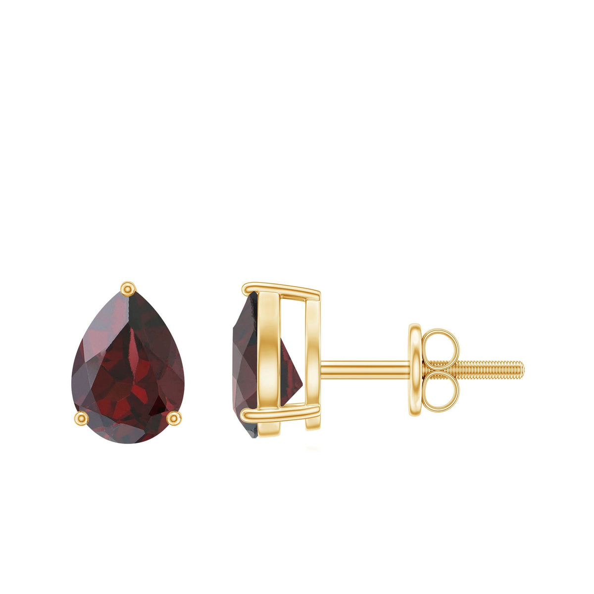 Genuine Pear Shaped Garnet Stud Earrings with Screw Backs