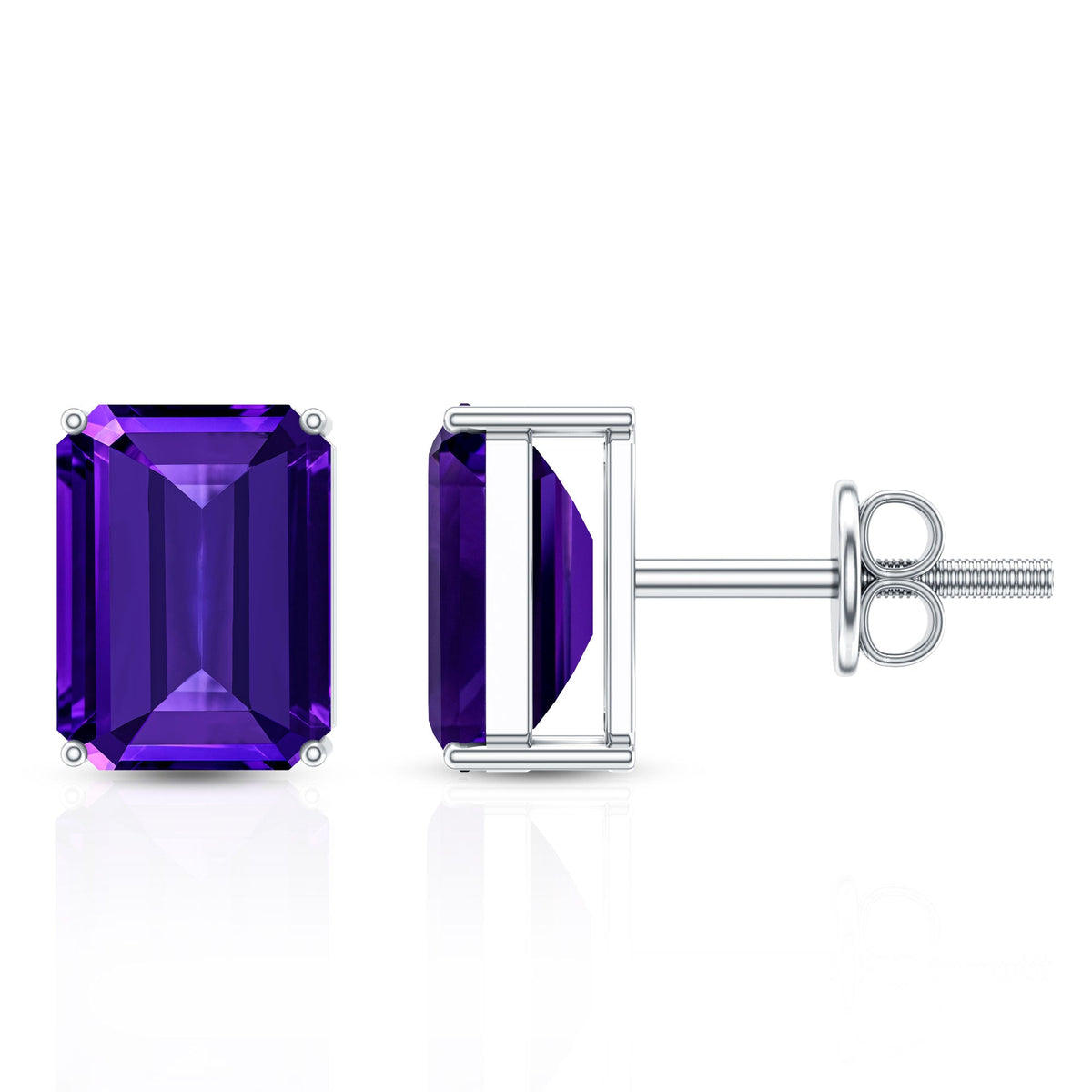 2.8 Carat Emerald Cut Amethyst Solitaire Stud Earrings