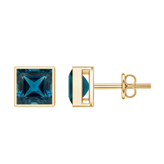 2 CT Princess Cut London Blue Topaz Solitaire Stud Earrings
