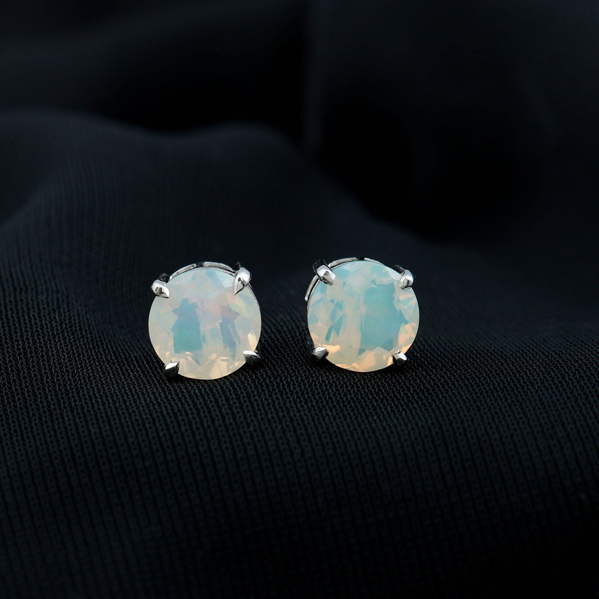 4 Carat Round Cut Ethiopian Opal Solitaire Stud Earrings for Women
