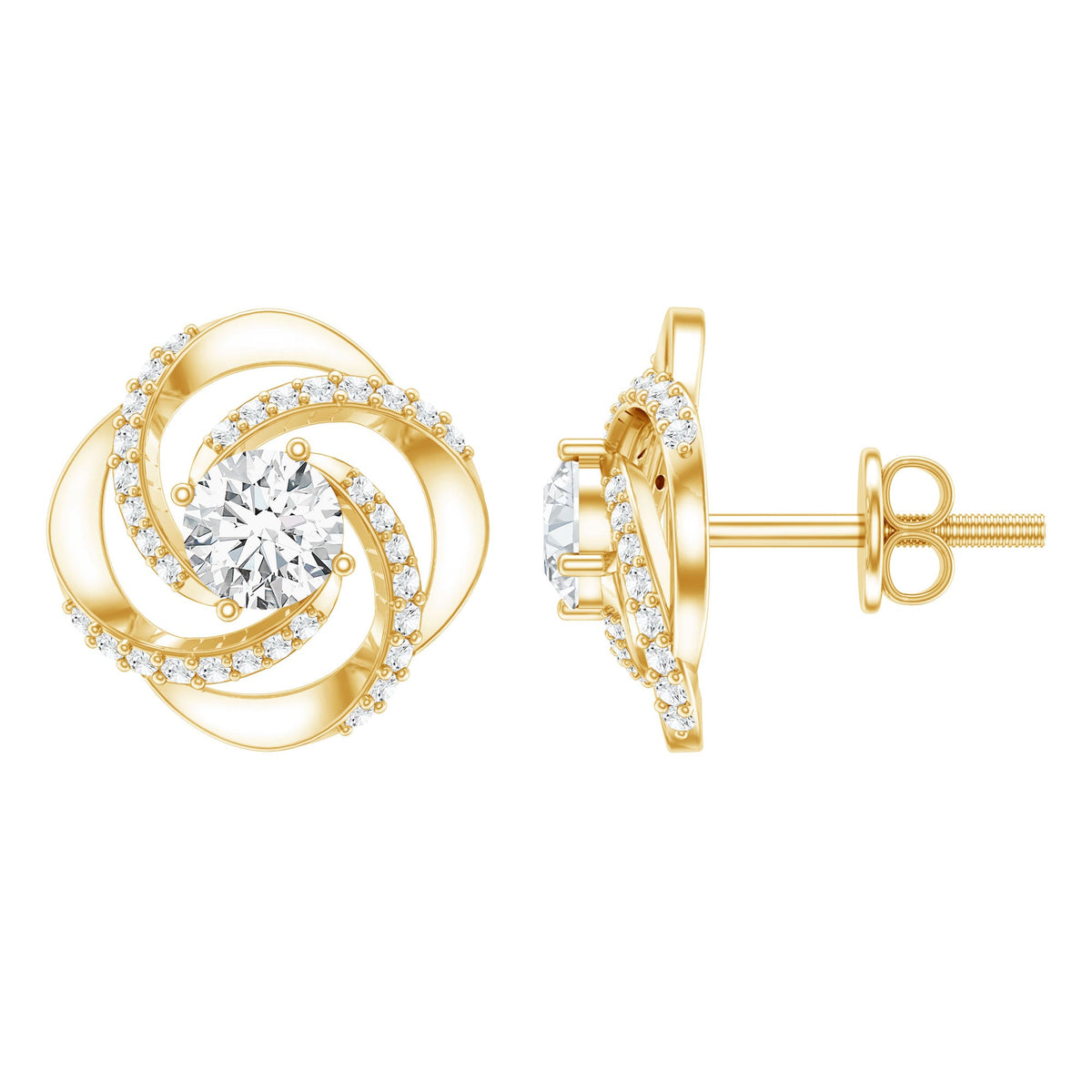 1 CT Round Shape Moissanite Swirl Stud Earrings