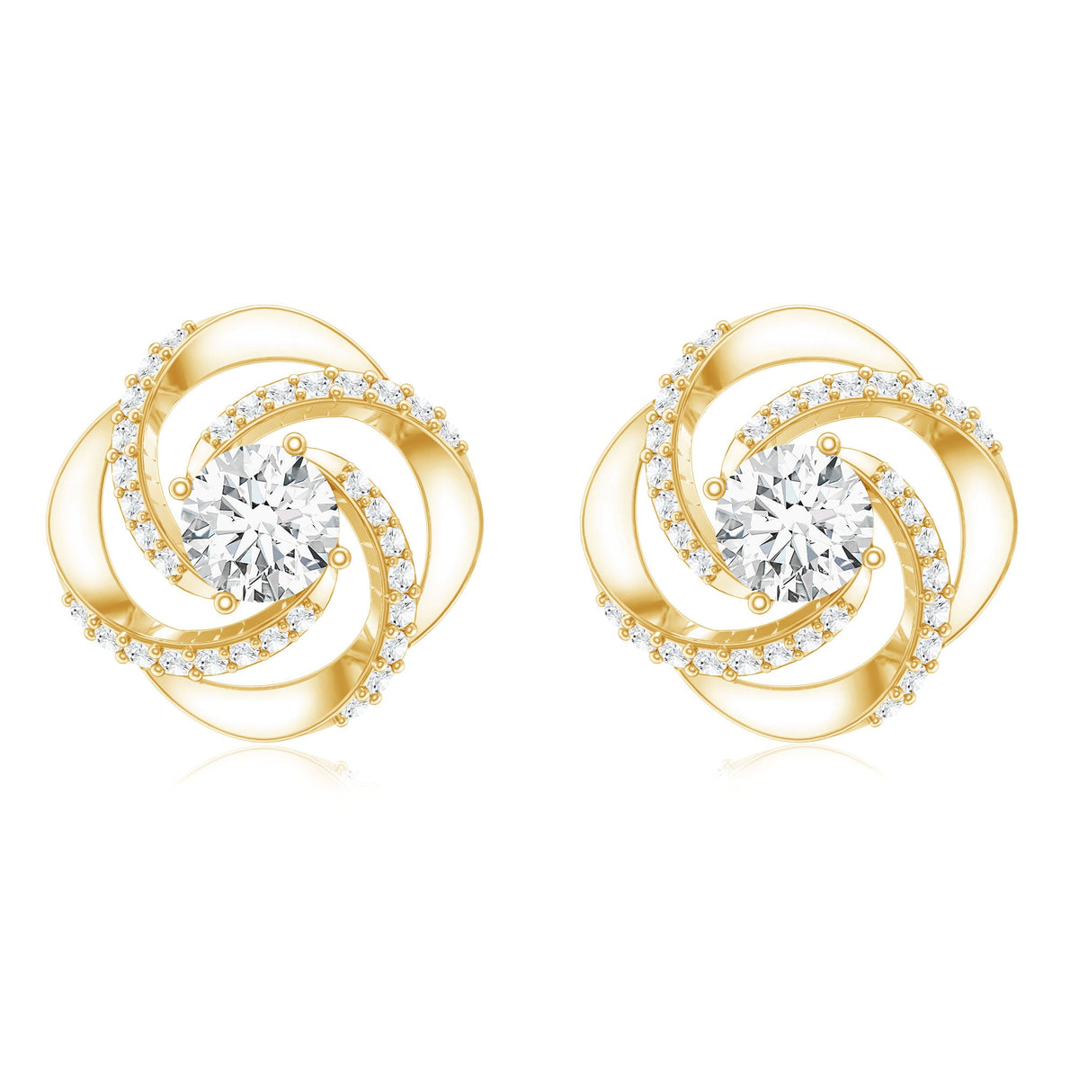 1 CT Round Shape Moissanite Swirl Stud Earrings