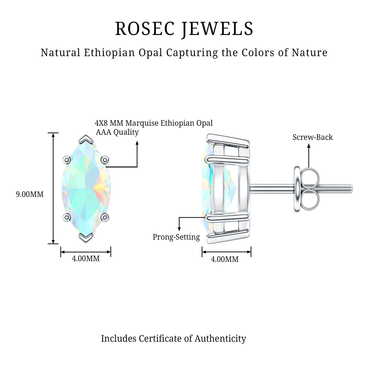 Certified Real Marquise Ethiopian Opal Earrings with Screw Back