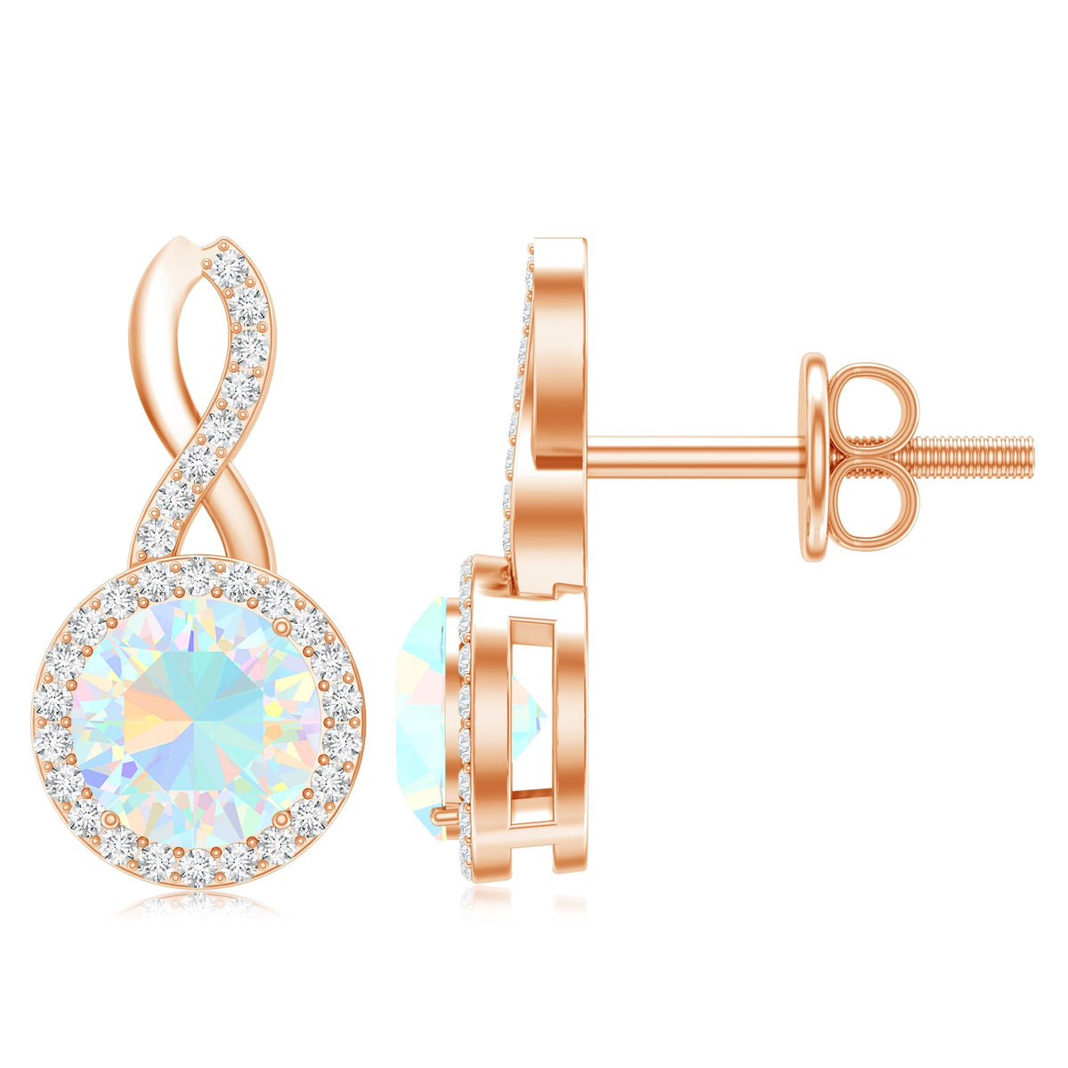 1 Carat Ethiopian Opal and Diamond Infinity Stud Earrings