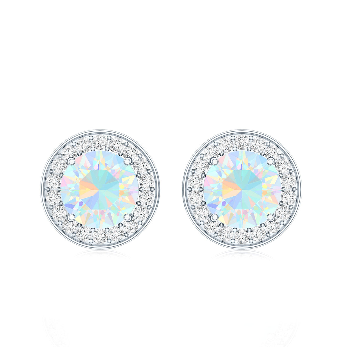 1.6 Carat Round Ethiopian Opal and Diamond Halo Stud Earrings