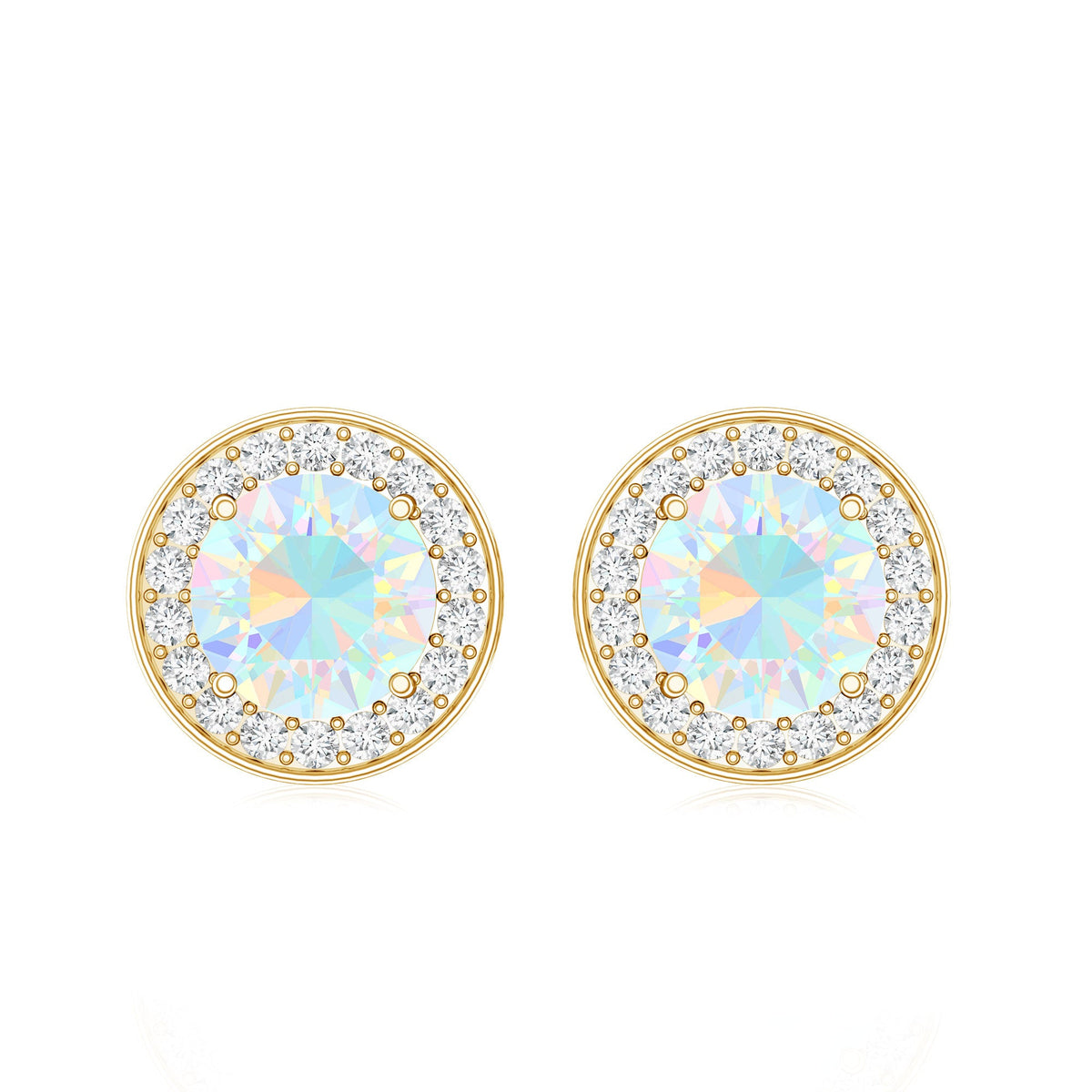 1.6 Carat Round Ethiopian Opal and Diamond Halo Stud Earrings