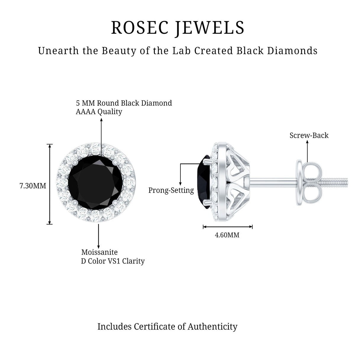 1.6 Carat Round Lab Created Black and White Diamond Halo Stud Earrings