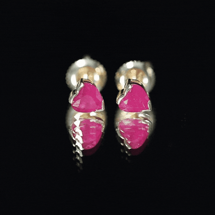 1.3 CT Heart Shape Ruby Solitaire Stud Earrings