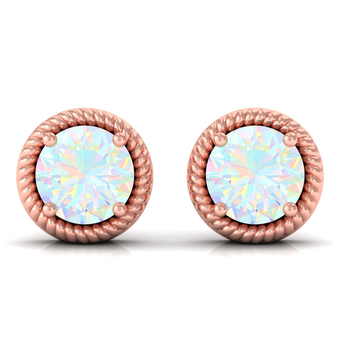 1 Carat Round Shape Ethiopian Opal Solitaire Stud Earrings