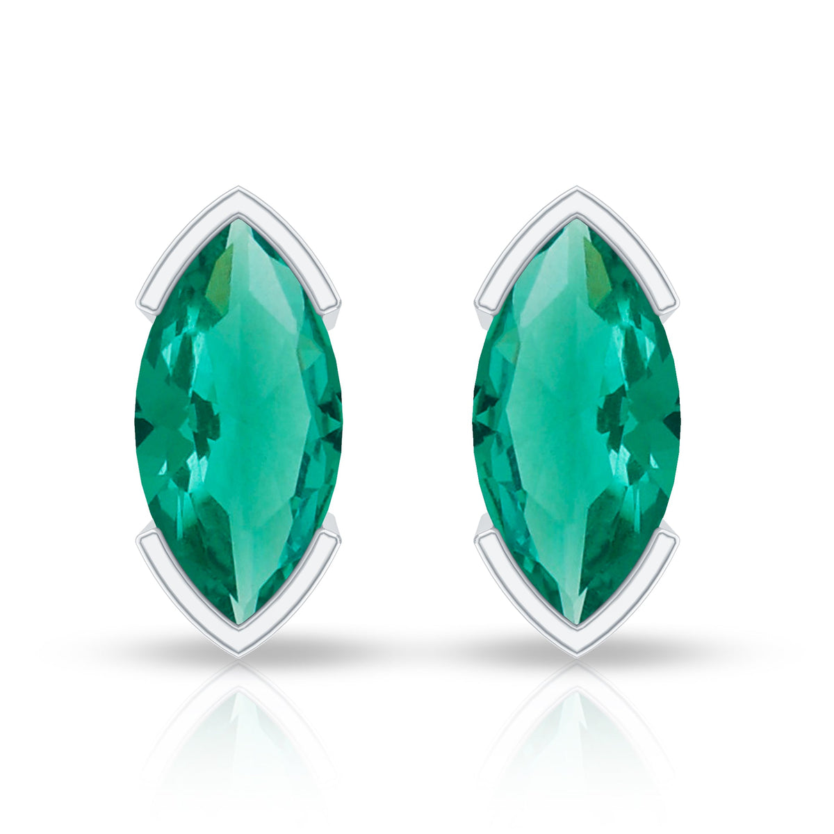 1 CT Marquise Cut Lab Grown Emerald Solitaire Stud Earrings