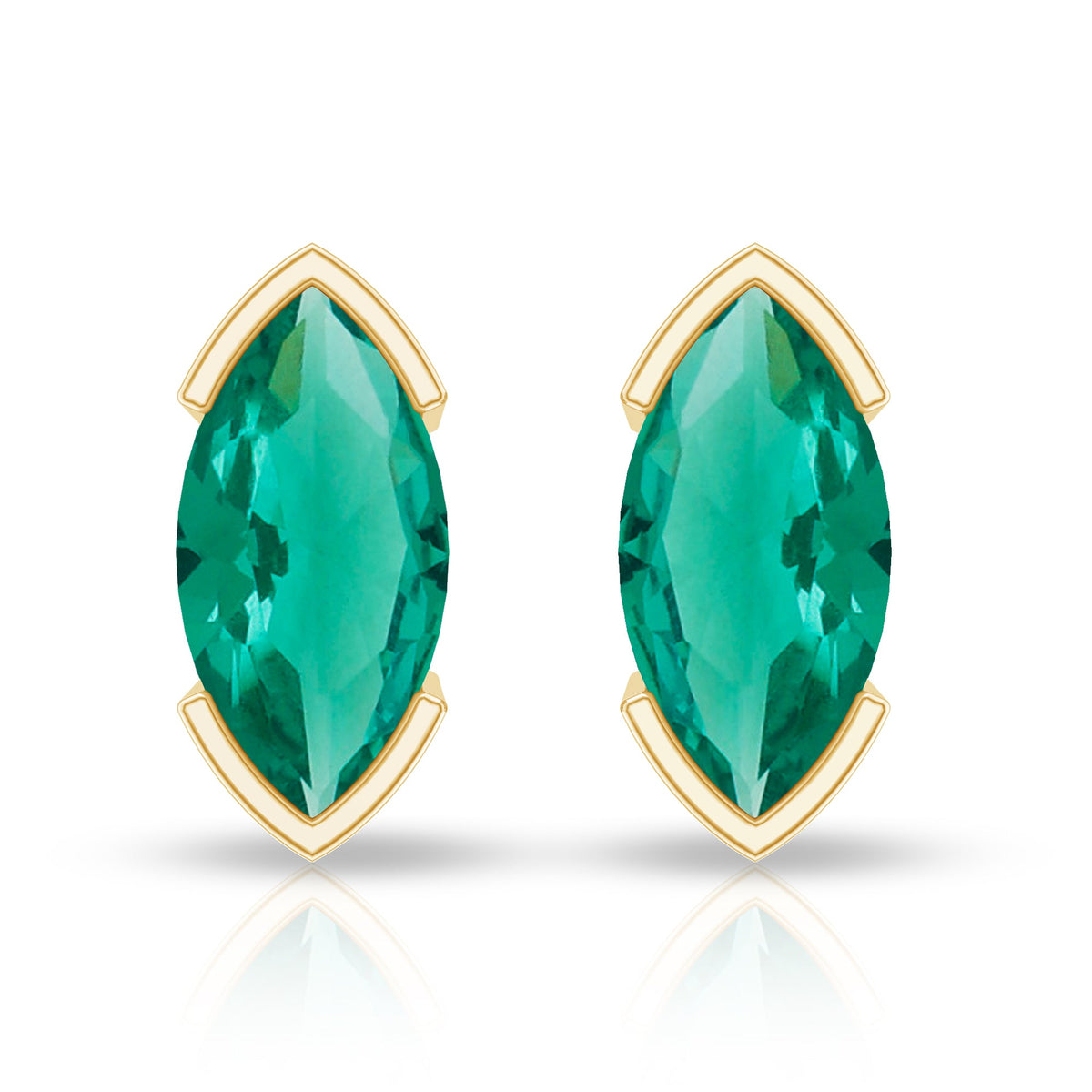 1 CT Marquise Cut Lab Grown Emerald Solitaire Stud Earrings
