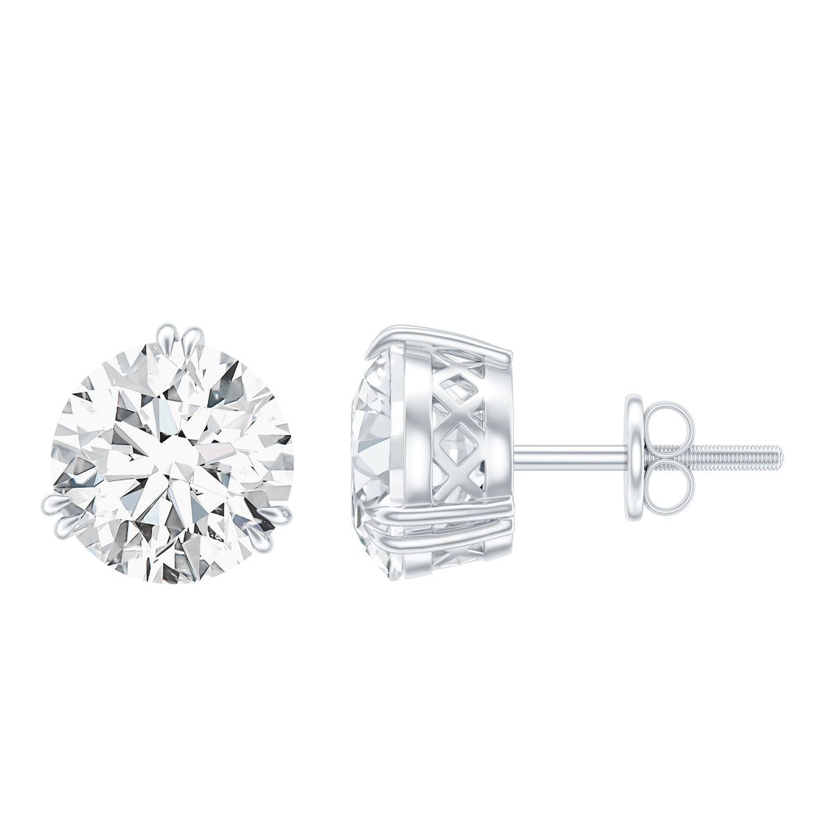 Certified 4 CT Moissanite Stud Earrings in 3 Double Claw Prong Setting