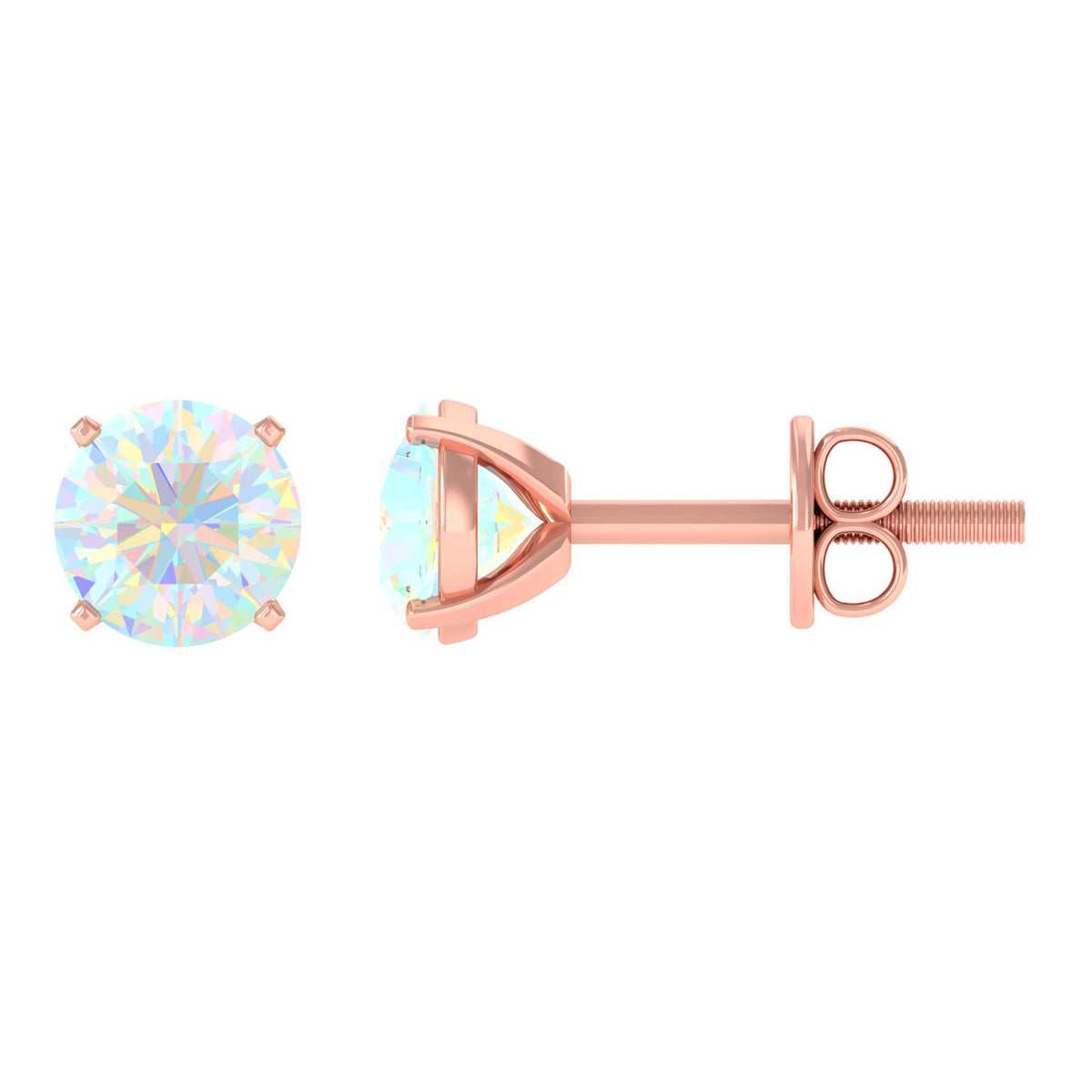 4 Carat Round Cut Ethiopian Opal Solitaire Stud Earrings