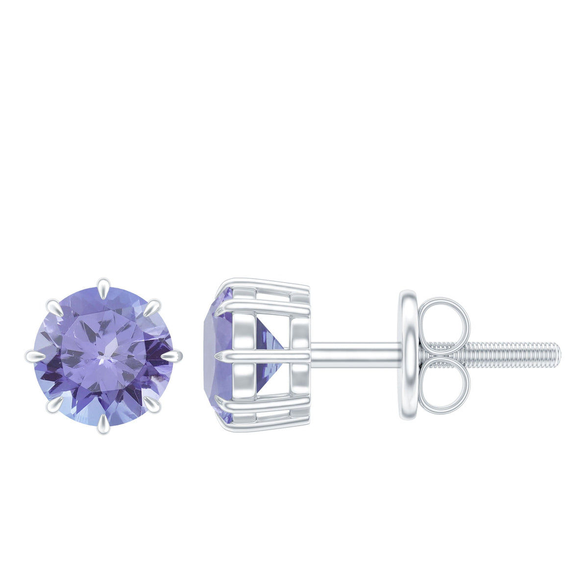 1 Carat Natural Tanzanite Round Stud Earrings for Women