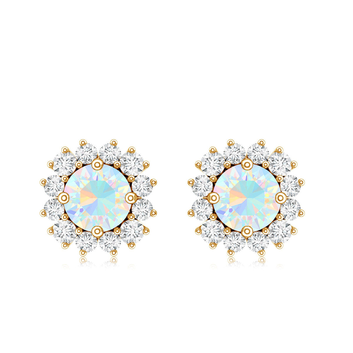 1 CT Ethiopian Opal and Diamond Halo Stud Earrings