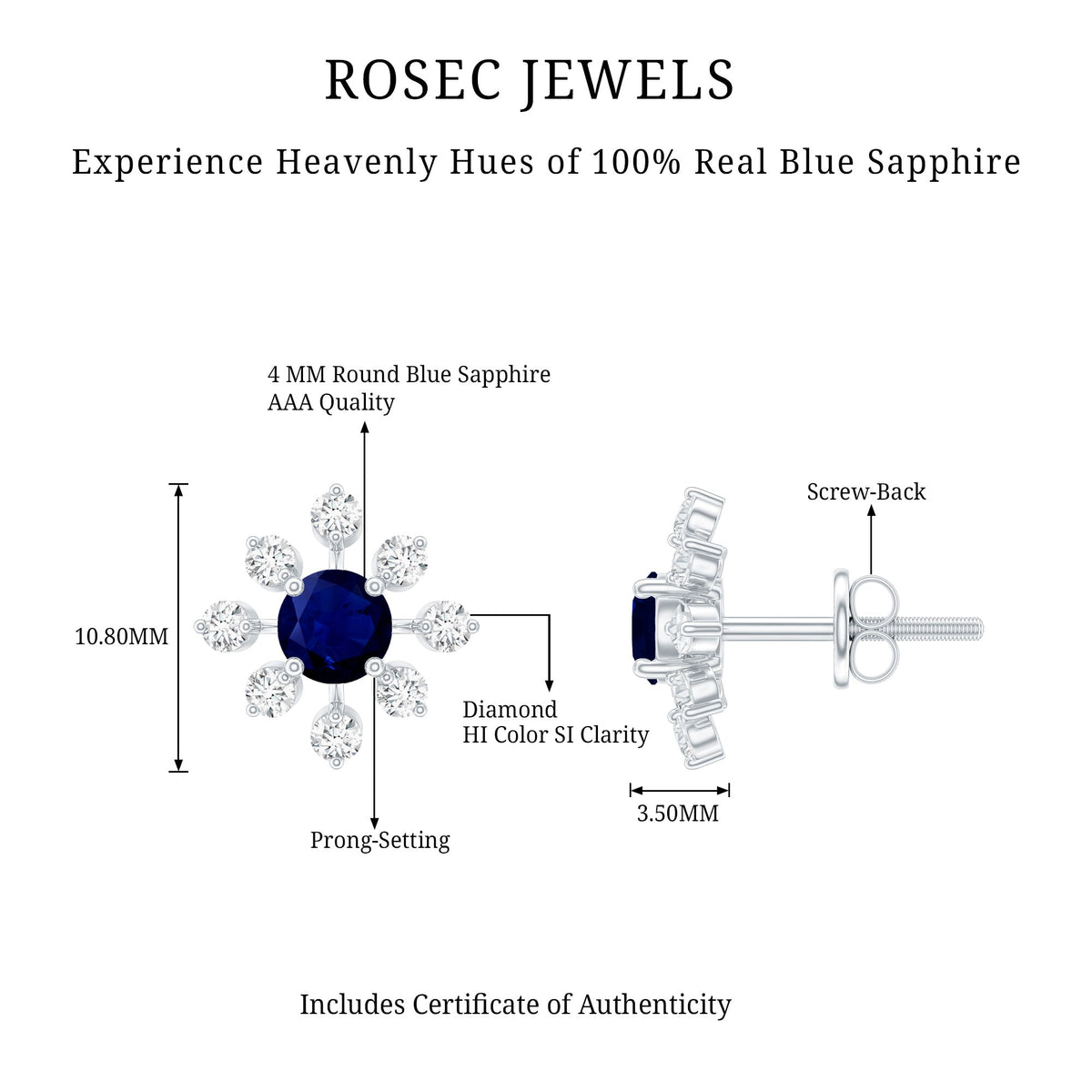 Real Blue Sapphire Snowflake Earrings with Diamond
