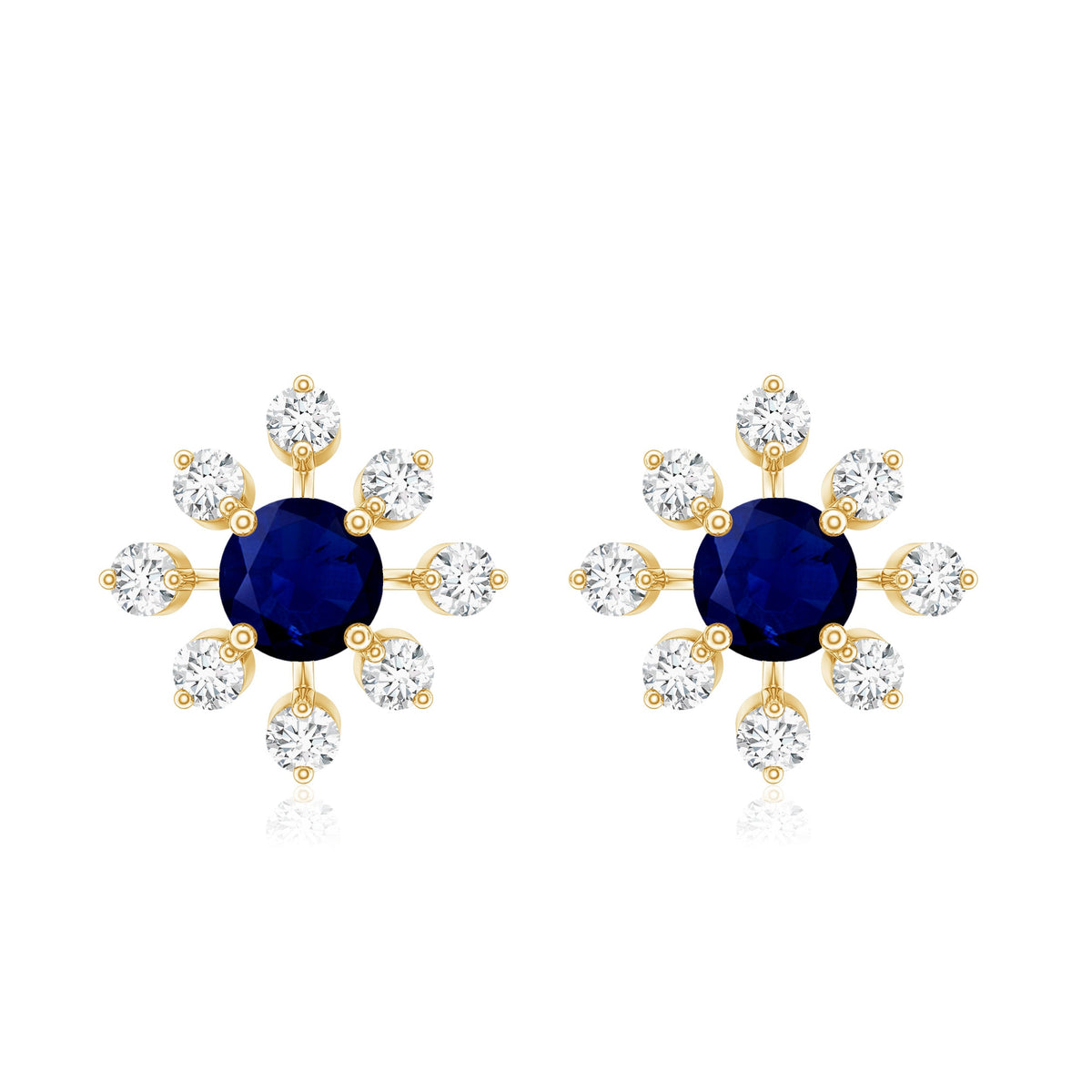 Real Blue Sapphire Snowflake Earrings with Diamond