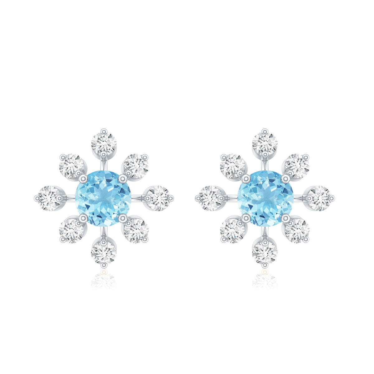 Certified Real Aquamarine Snowflake Earrings with Diamond