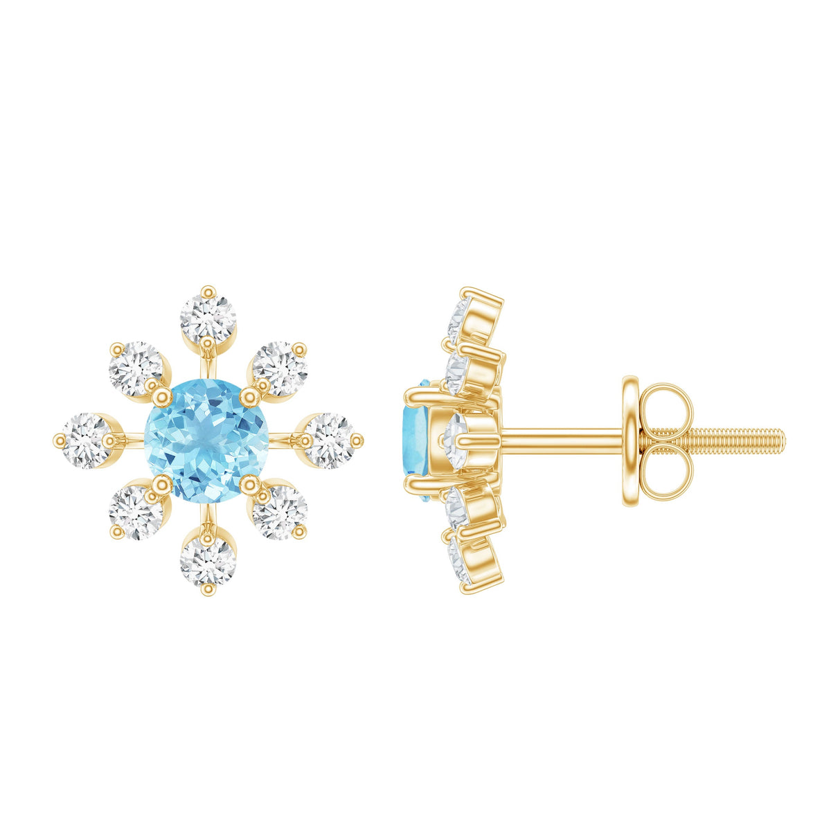 Certified Real Aquamarine Snowflake Earrings with Diamond