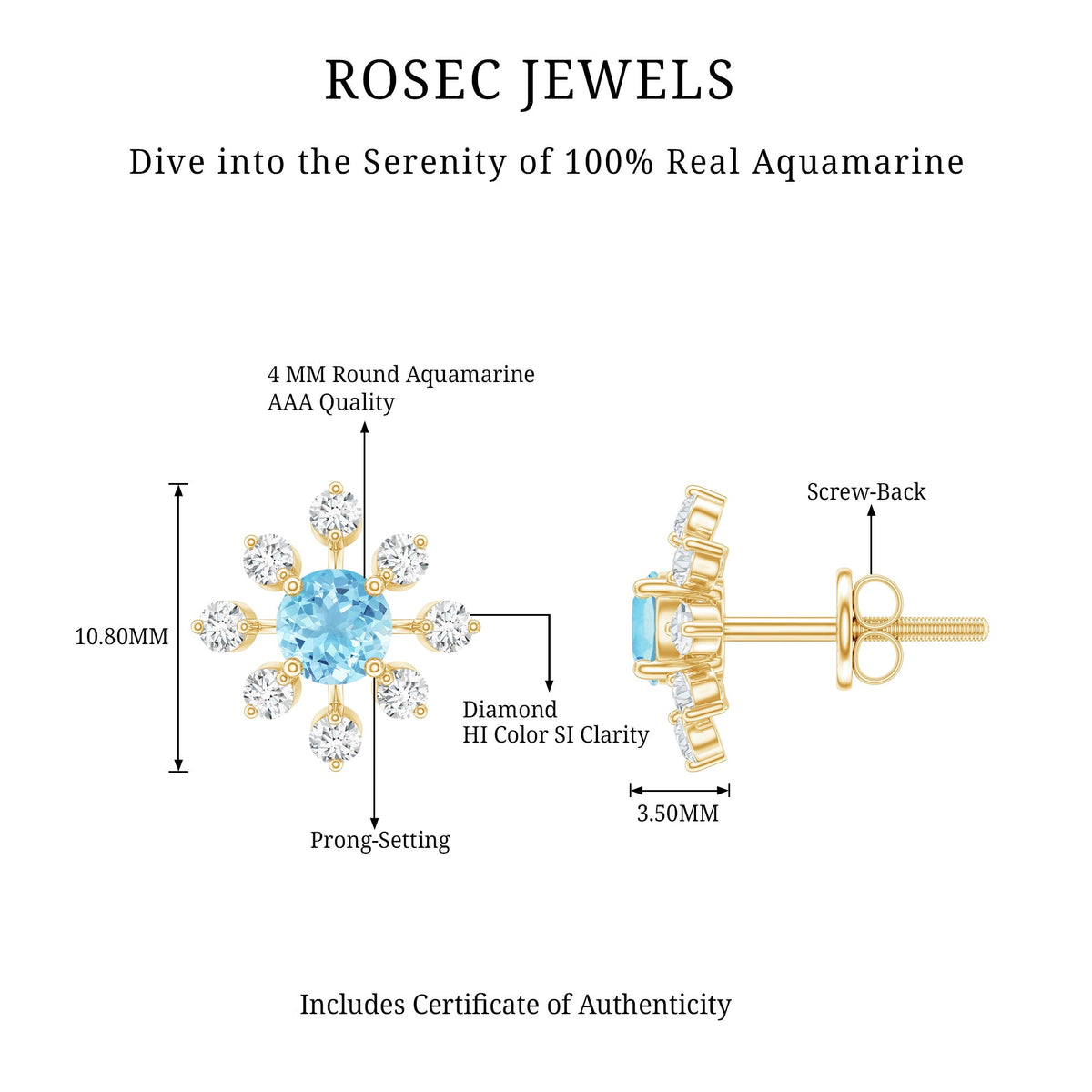 Certified Real Aquamarine Snowflake Earrings with Diamond