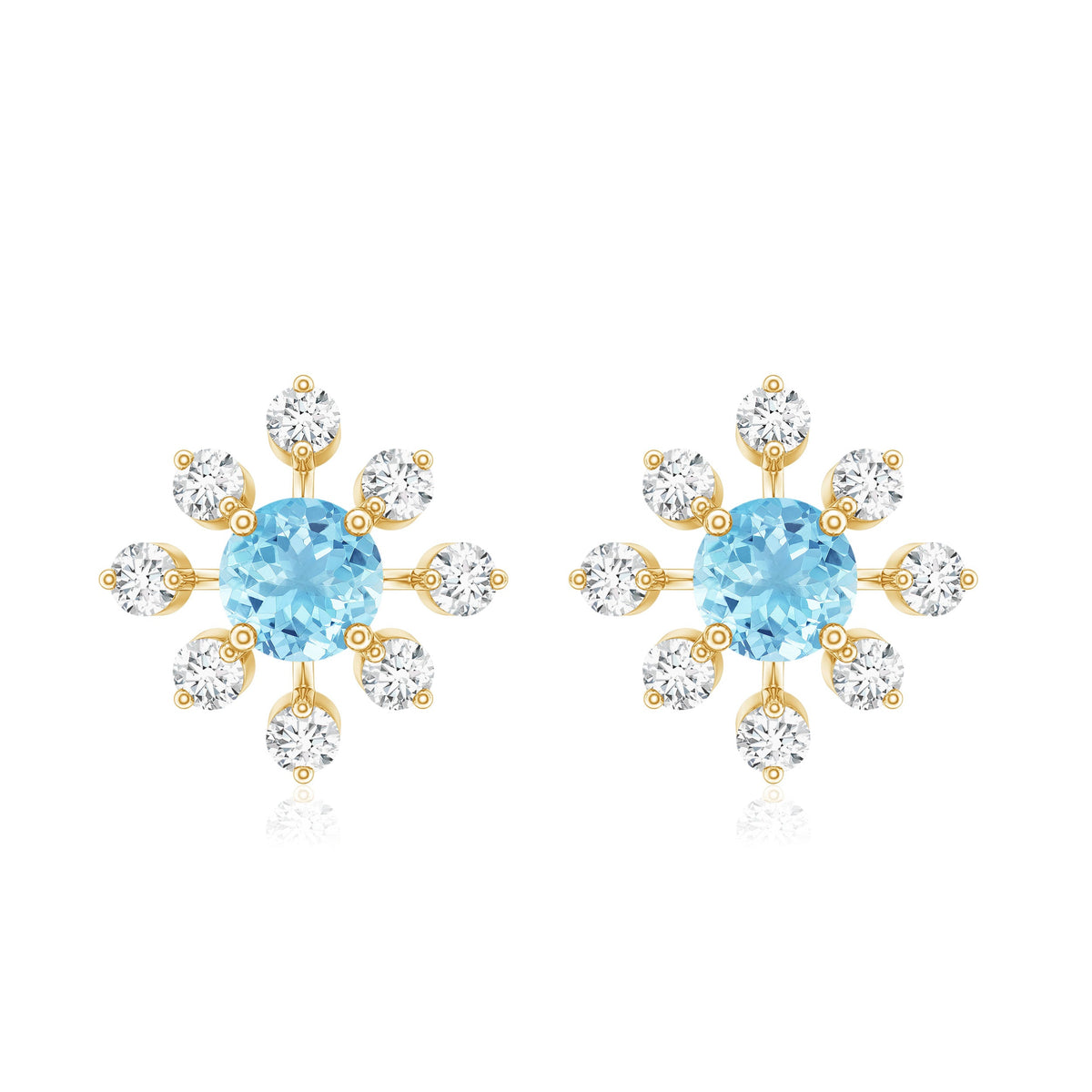 Certified Real Aquamarine Snowflake Earrings with Diamond