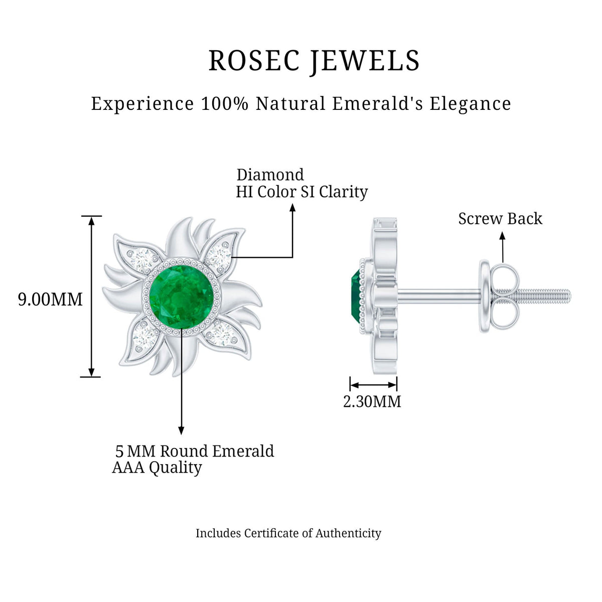 0.99 Carat Round Emerald and Diamond Sunburst Stud Earrings