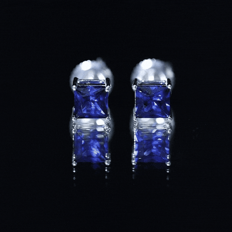 1.4 Carat Princess Cut Lab Created Blue Sapphire Solitaire Stud Earrings