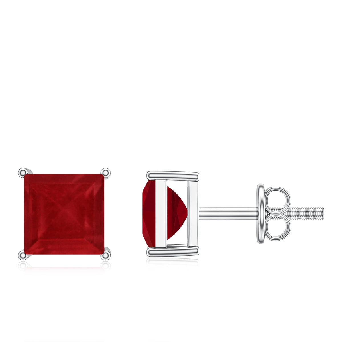 0.9 Carat Princess Cut Ruby Solitaire Stud Earrings