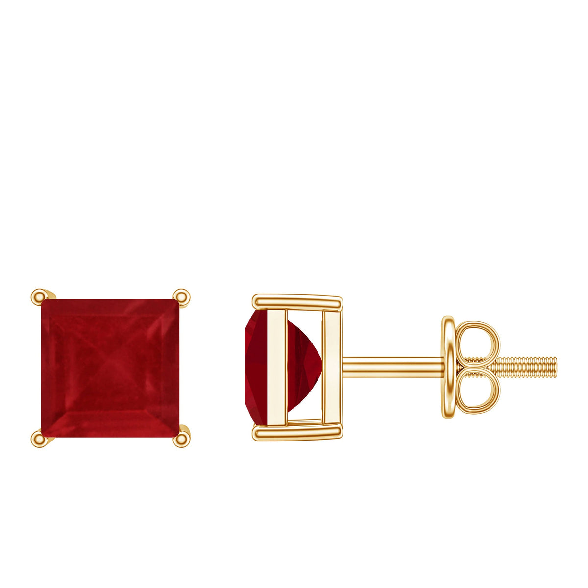 0.9 Carat Princess Cut Ruby Solitaire Stud Earrings