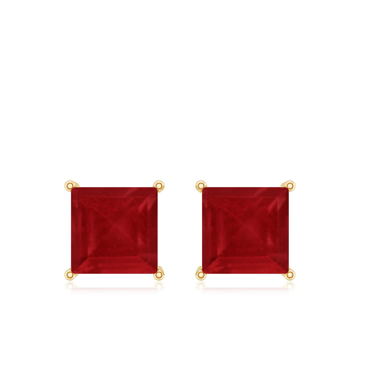 0.9 Carat Princess Cut Ruby Solitaire Stud Earrings