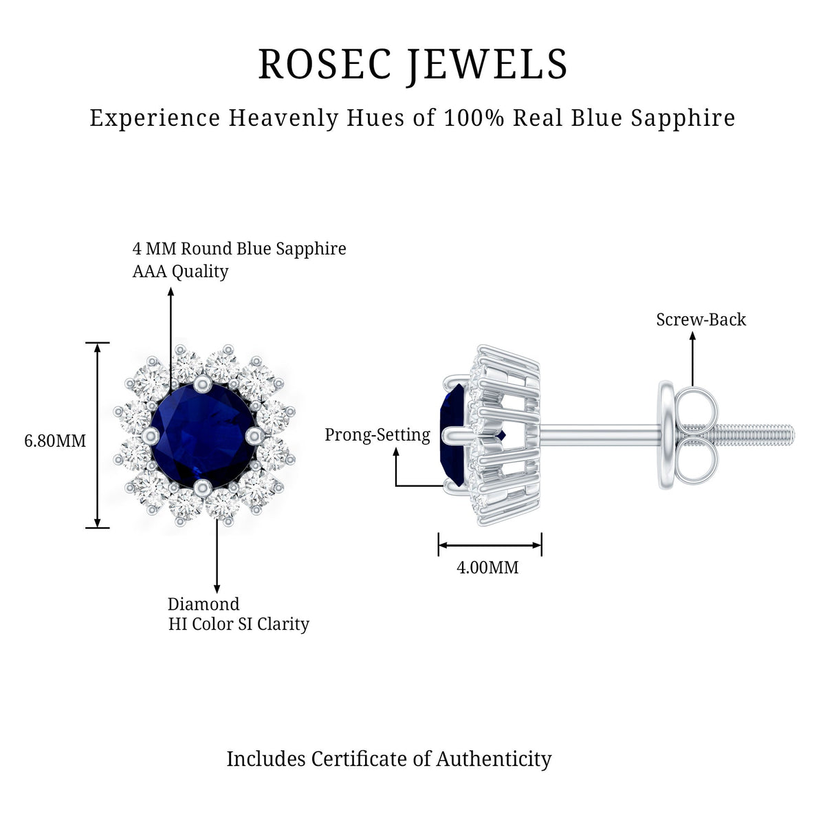0.8 Carat Natural Blue Sapphire and Diamond Halo Stud Earrings