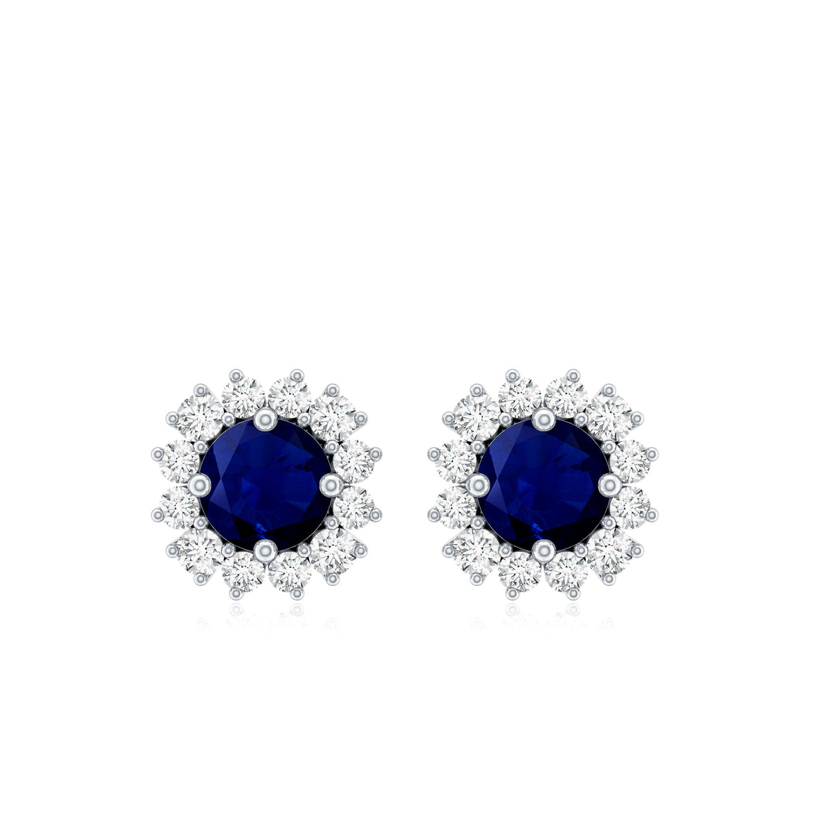 0.8 Carat Natural Blue Sapphire and Diamond Halo Stud Earrings