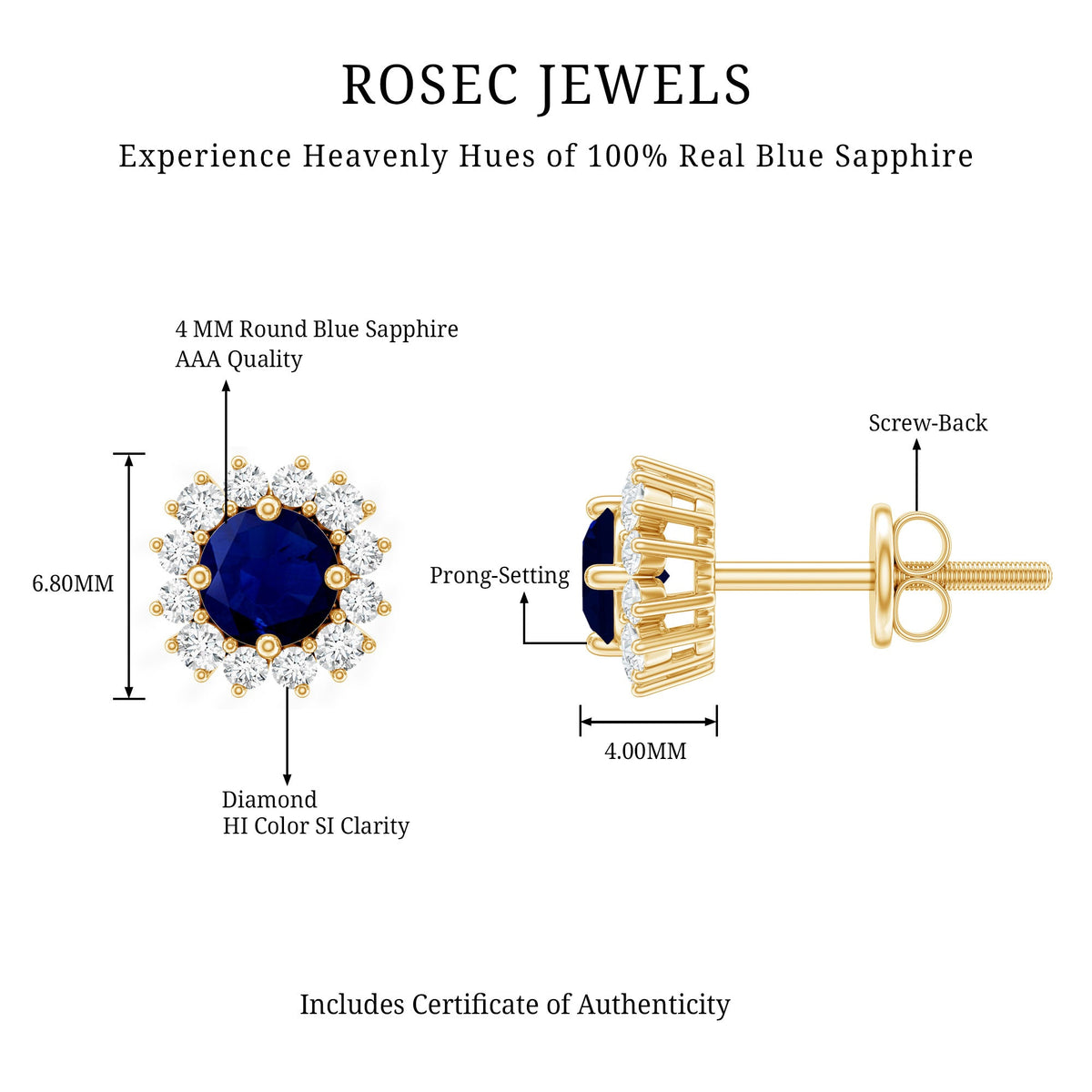 0.8 Carat Natural Blue Sapphire and Diamond Halo Stud Earrings