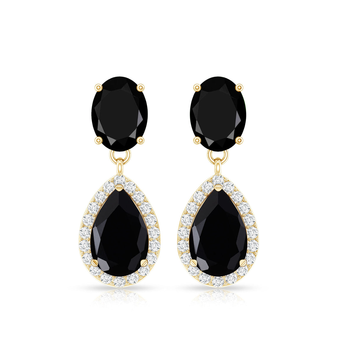 2 Carat Black Onyx and Diamond Dangle Drop Earrings