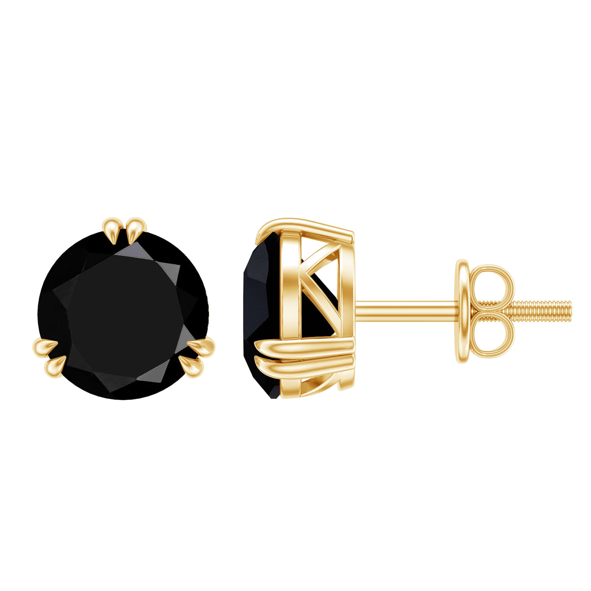 Black Onyx Solitaire Stud Earring in Claw Setting