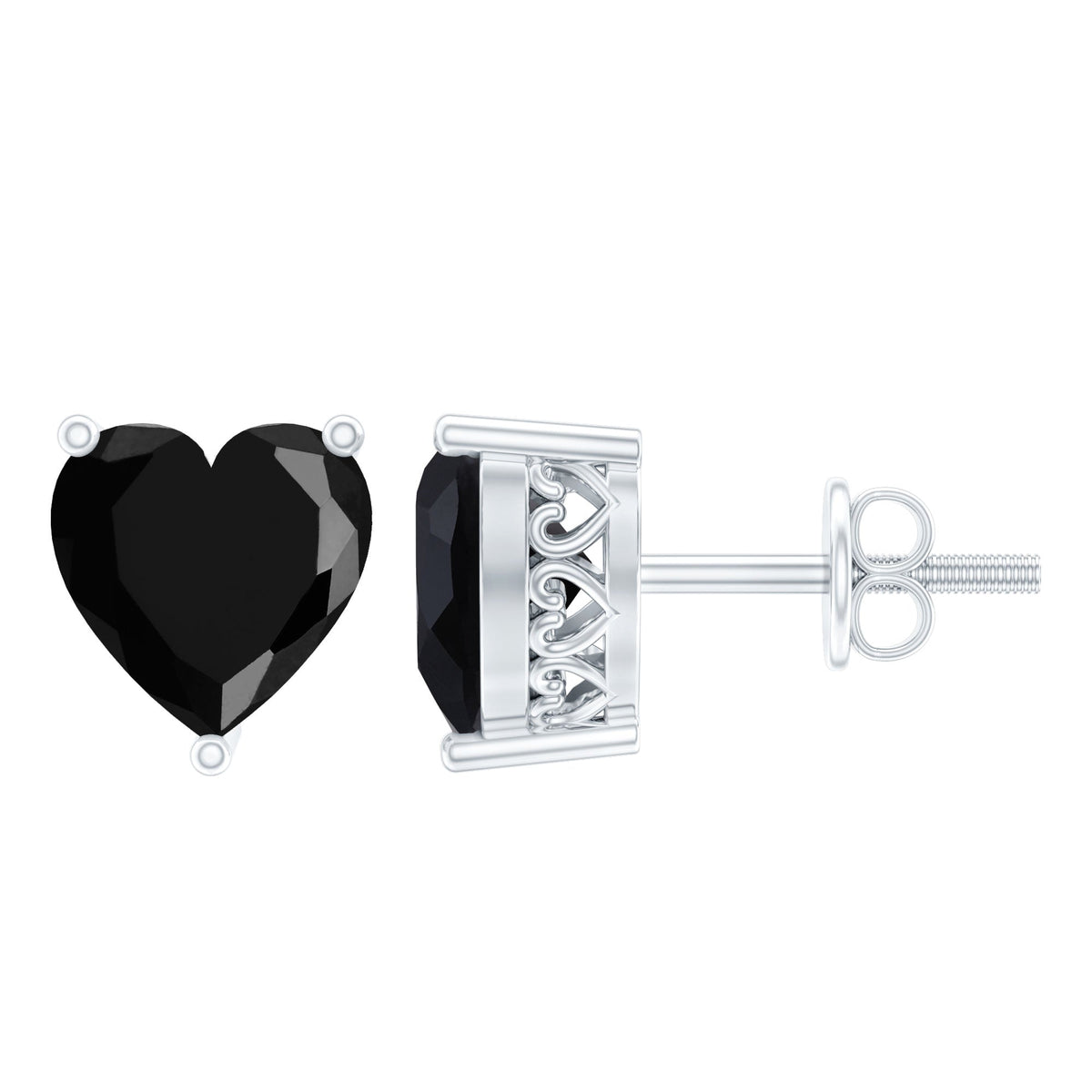 4.2 Carat Heart Shape Black Onyx Solitaire Stud Earrings in 3 Prong Setting