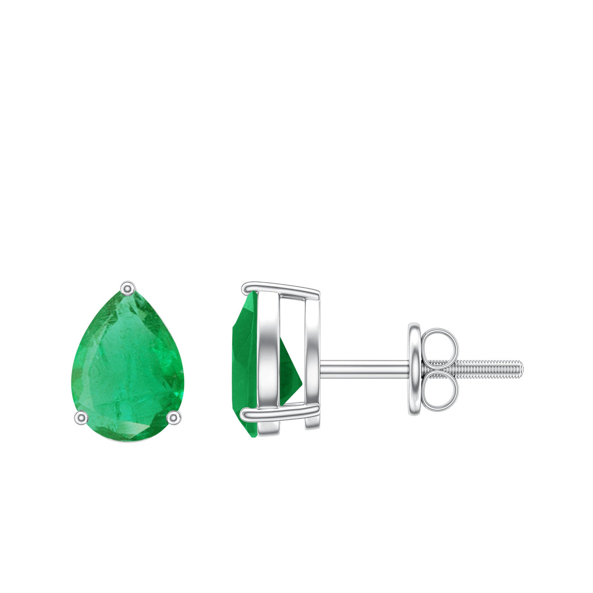 1.3 Carat Pear Cut Emerald Solitaire Stud Earrings