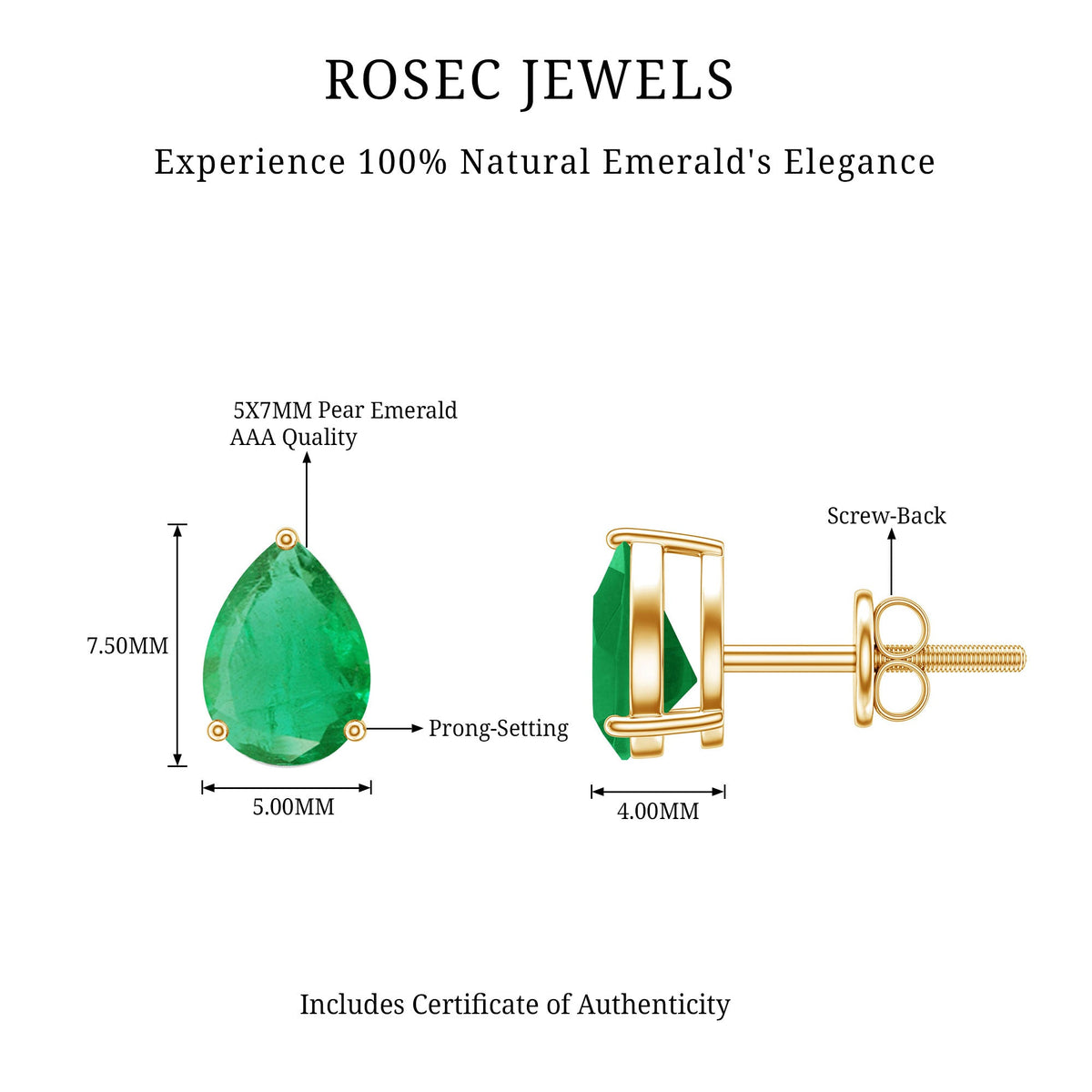 1.3 Carat Pear Cut Emerald Solitaire Stud Earrings