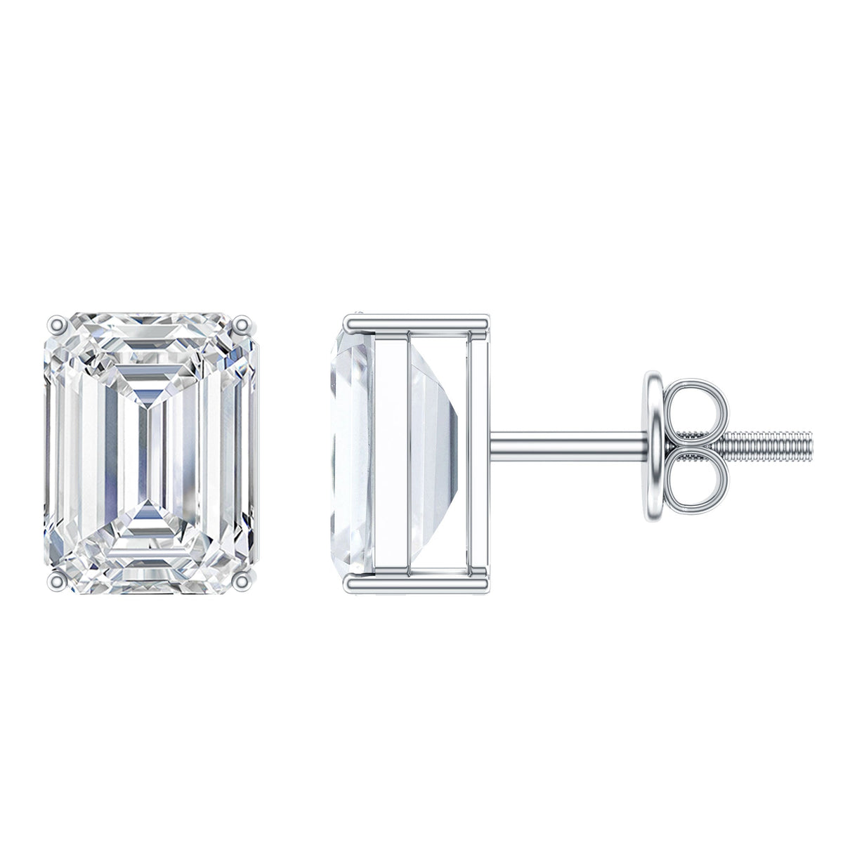 Certified Moissanite Emerald Cut Stud Earrings For Women