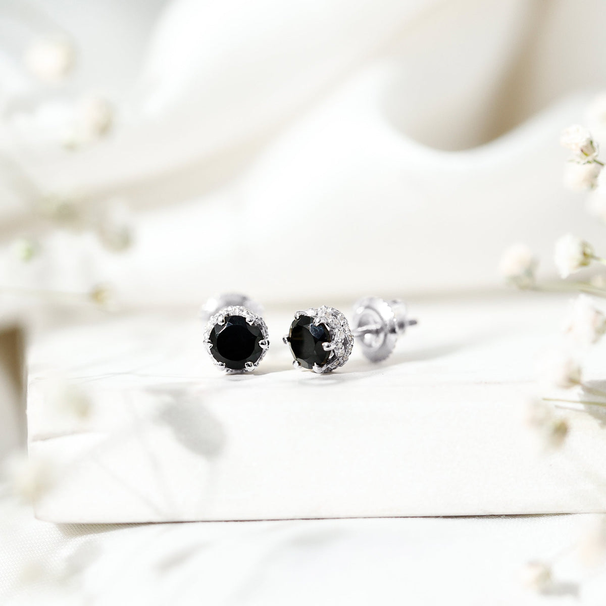 Black Onyx Wedding Stud Earrings with Diamonds