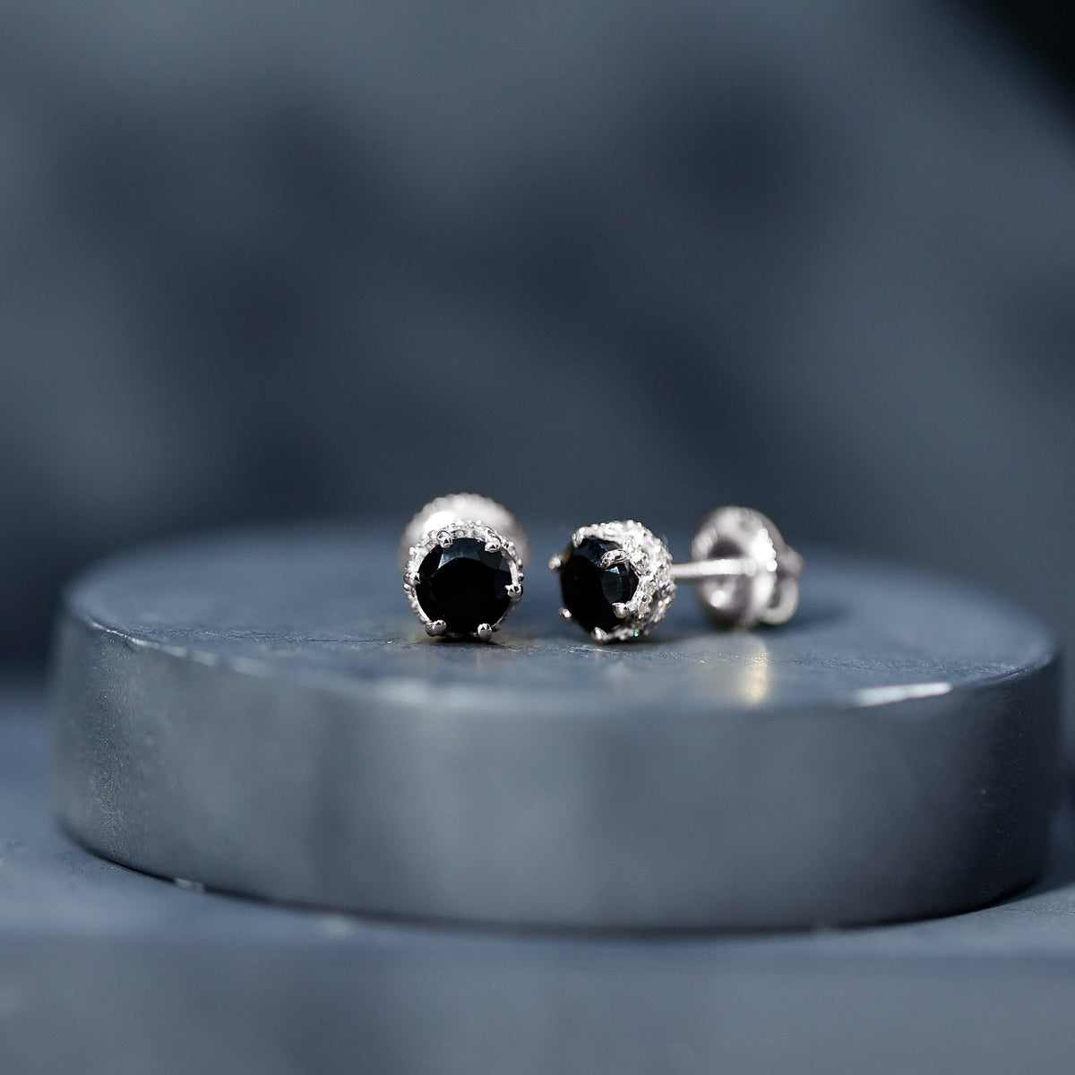 Black Onyx Wedding Stud Earrings with Diamonds