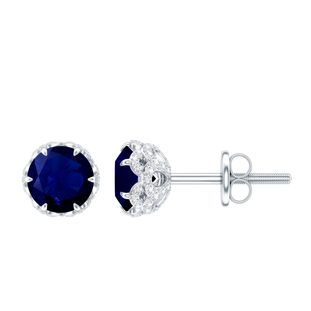 Designer Blue Sapphire Stud Earrings with Diamond