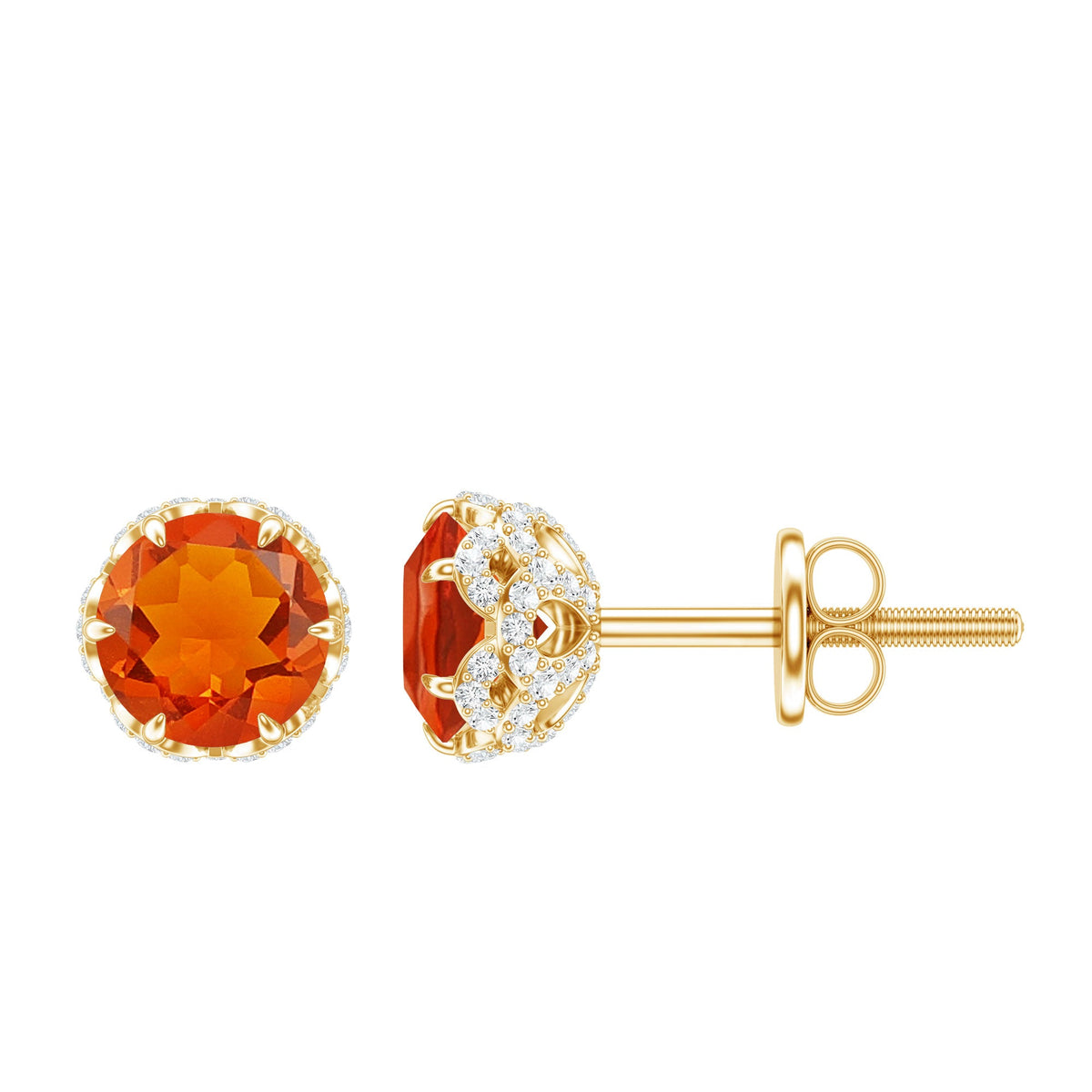 Designer Orange Fire Opal Stud Earrings with Diamond