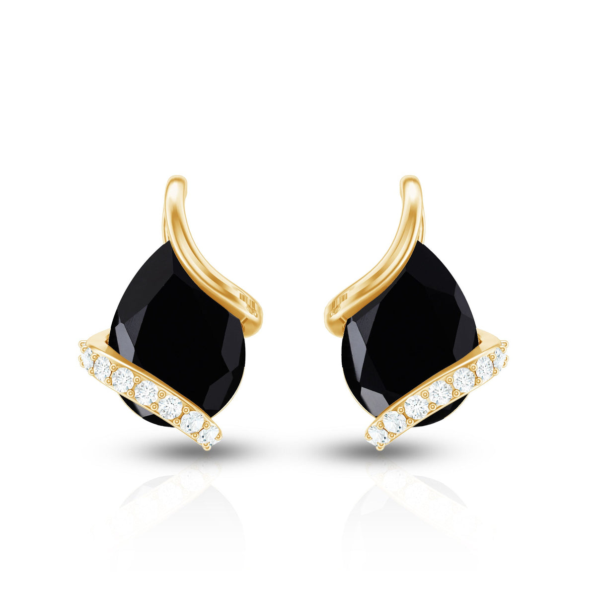 1.2 Carat Natural Black Spinel Teardrop Stud Earrings with Diamond