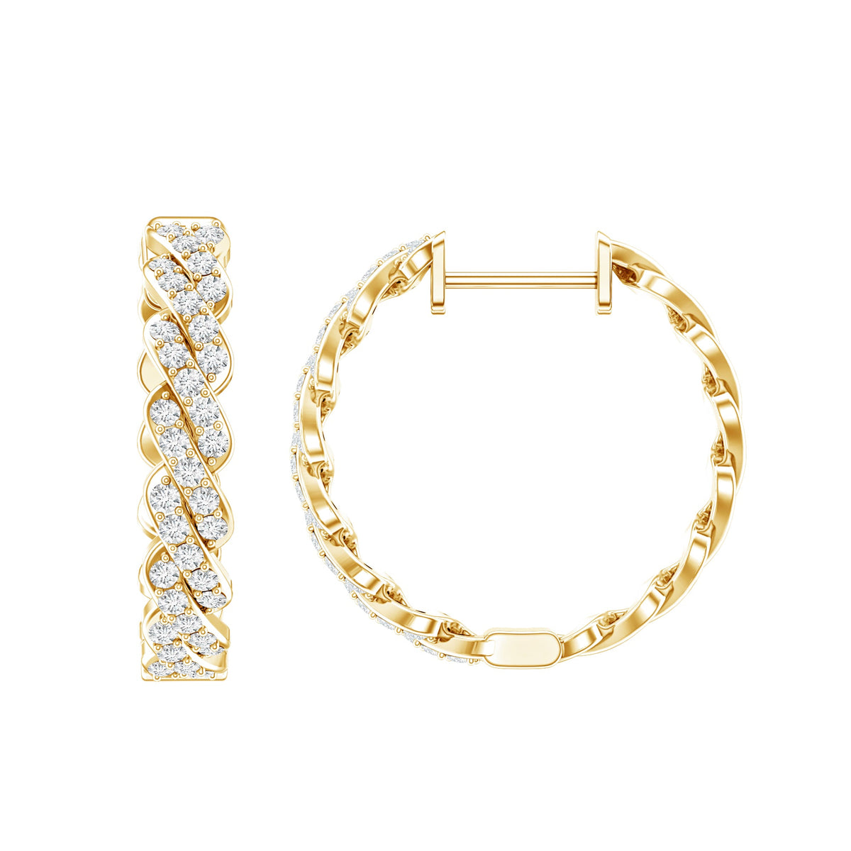 Certified Natural Diamond Twisted Hoop Earrings with Round Brilliant Stones