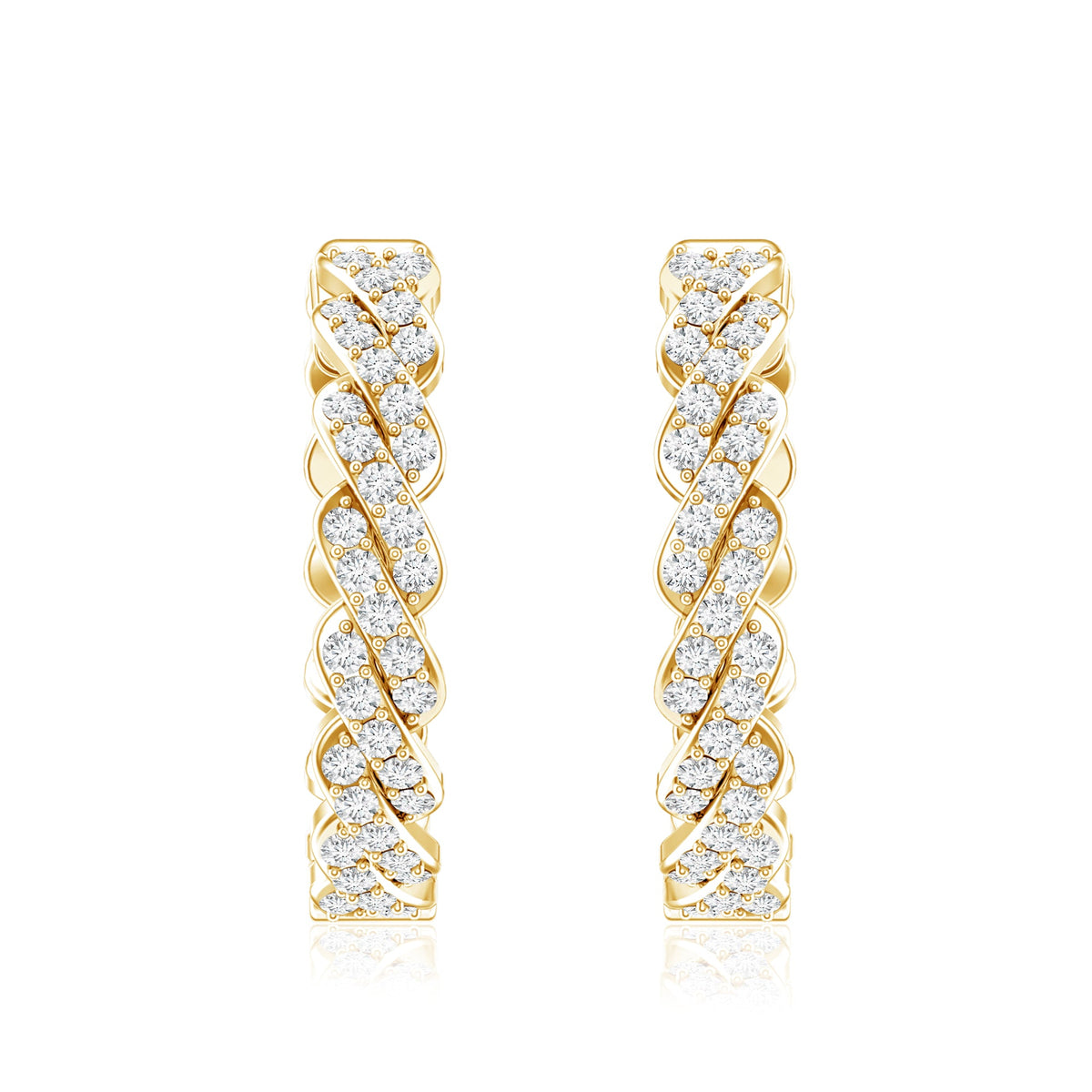 Certified Natural Diamond Twisted Hoop Earrings with Round Brilliant Stones