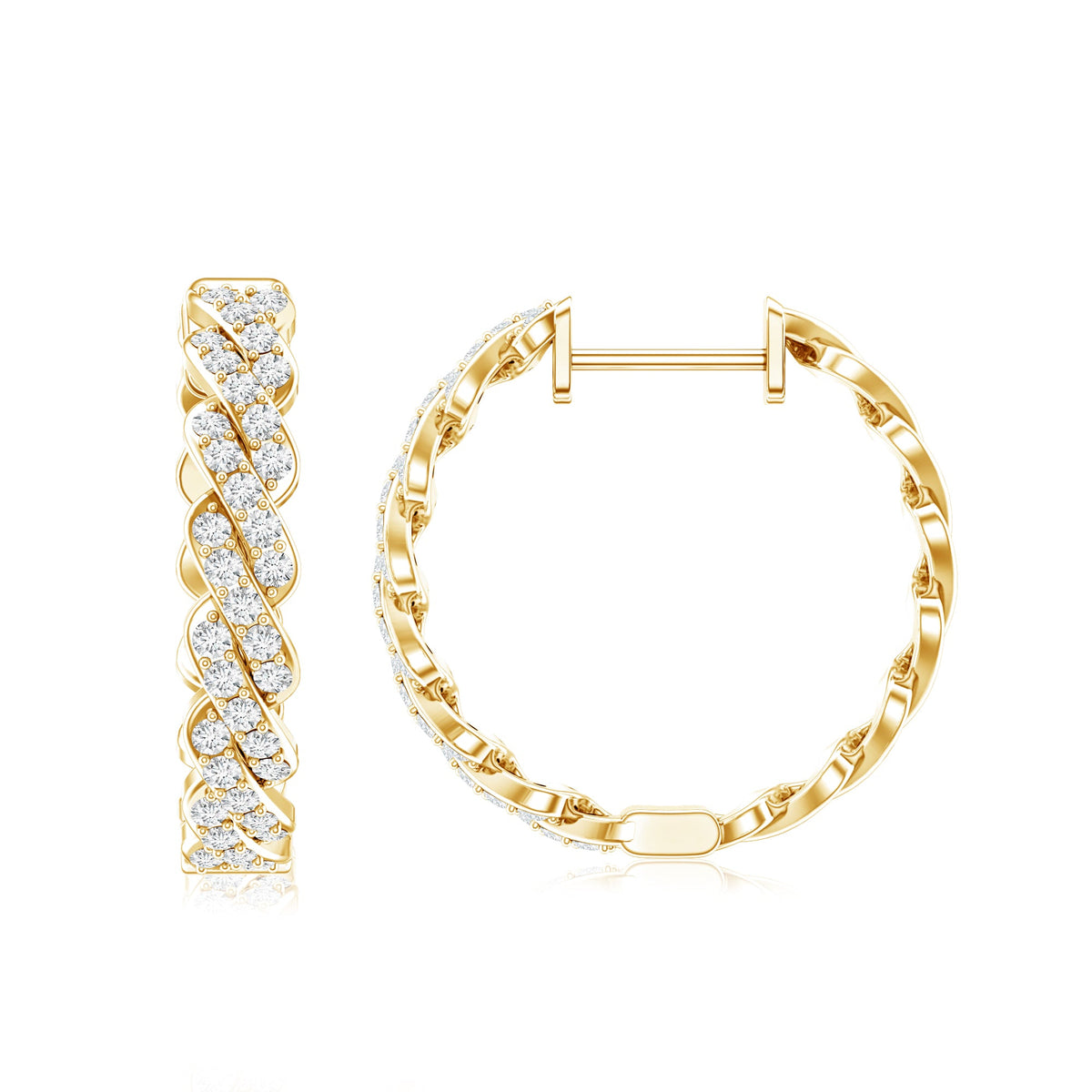 Certified Natural Diamond Twisted Hoop Earrings with Round Brilliant Stones